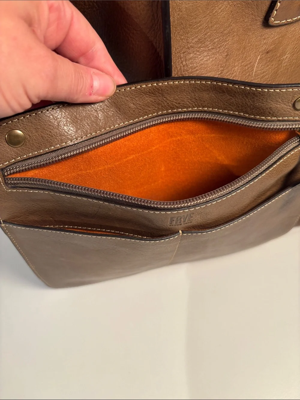 Frye Brown Leather Tote with Orange Interior - Picture 6 of 9
